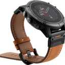 Abanen Genuine Leather Watch Band for Garmin Fenix 8 47mm / epix Pro 47mm / Instinct 3 45mm, QuickFit Retro Classic Wrist Strap for Fenix 7/6/5,Quatix 7