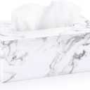 Sumnacon Rectangular Leather Tissue Box Cover - Stylish Tissue Box Holder with Magnetic Bottom, Decorative PU Tissue Box for Vanity Dresser Night Stand Table Countertop Home Office Car, Marble White (Medium)