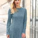 OFEEFAN Fall Dresses for Women 2026 Long Sleeve Crew Neck Sweater Dress (Blue, M)