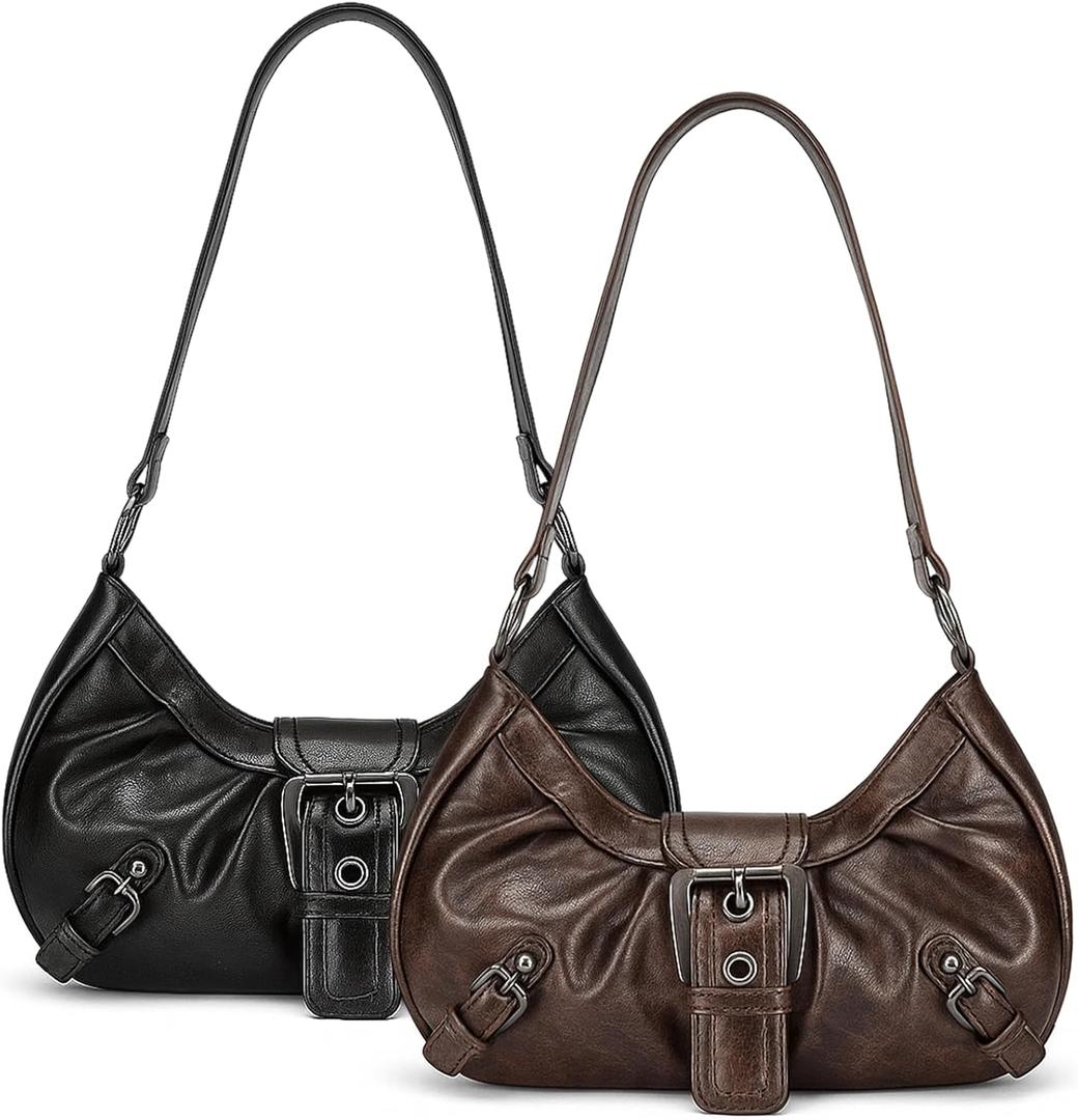 JATEBI Y2k Purses for Women 2 Pack, Punk Top Handle Women's Hobo Shoulder Bag Clutch Purse Goth Handbag Trendy Underarm Bag for Women