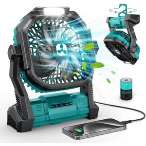 Portable Fan Rechargeable, 20000mAh Cordless Battery Powered Fan with LED Lantern, USB C Battery Operated for Travel Bedroom Home Camping Tent Office Beach Desk Fishing Table (Green)