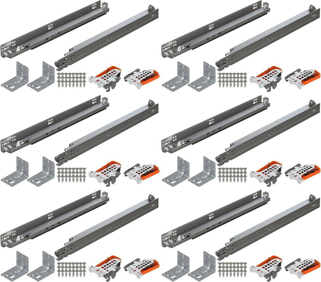 Blum Tandem Plus BLUMOTION Concealed Undermount Drawer Runner Kit (6 Kits), 18-Inch, Full Extension, Soft-Close, Steel, 100 lb. Load Capacity for Wood Drawers