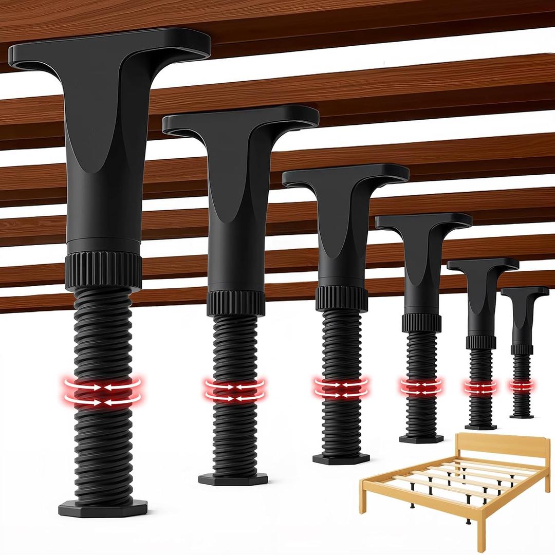 Pack of 6 Adjustable Bed Support Legs ,5.1''-8.3" Bed Frame Support Legs for Sofa/Cabinet/Couch/Dresser/Table, Furniture Feet Replacement For King Queen Bed Frame Slat Bed Frame Support Legs with Screws