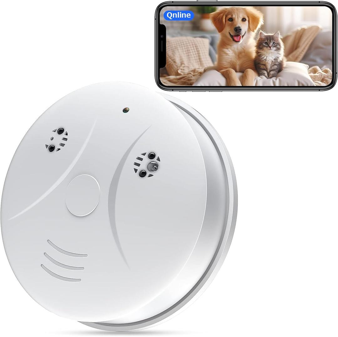 Wireless WiFi Spy Camera 1080P Video Smoke Detector Hidden Camera Indoor Security Camera for Pets Home Wall Mount, Night Vision, Loop Filming, Motion Detection, Live Viewing, Android iOS Free App
