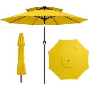 AreShark 9FT 2 Tiers Patio Umbrella with Crank and Tilt, Yellow