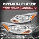 HECASA Pair Headlights Assembly Compatible with 2012-2014 Ford Focus 4-Door Replacement for FO2502299 FO2503299 Driver & Passenger Side Halogen Headlamp w/bulbs Clear Lens+Chrome Housing