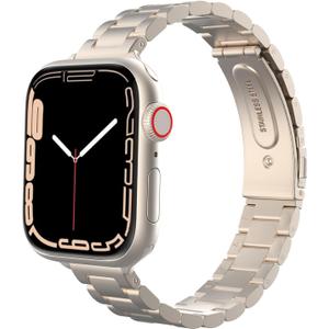 MoKo Thin Band Compatible Apple Watch Band Ultra3/2/1 49mm/Series 11/10/9/8/7/6/5/4/3/2/1/SE3/SE2/SE 46/45/44/42/41/40/38mm,Slim Stainless Steel Wristband Metal Replacement Adjustable Strap (Starlight)