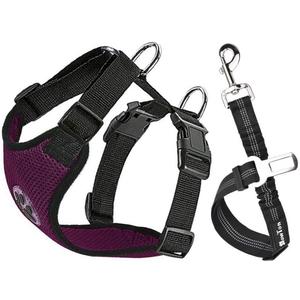 SlowTon Dog Seat Belt Harness for Car, Dog Car Harness Adjustable Mesh Breathable & Dog Seatbelt Safety Tether with Elastic Bungee for Small Medium Large Pets(Burgundy, Single Clip, S)