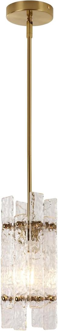 Modern Gold Crystal Pendant Light for Kitchen Island, Luxury Mini Water Ripple Glass Chandelier Lights Fixture, E26 Square Adjustable Hanging Pendant Lighting for Dining Room Bedroom (1-Pack) (1-Pack(Square))