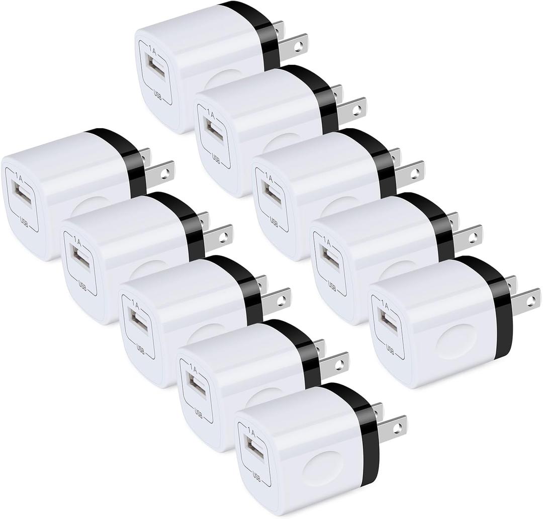 USB Wall Plug, 10Pack 1A/5V Single Port USB Wall Charger Power Adapter Charging Block Cube Brick Box for iPhone 16 15 14 13 12 11 Pro Max/XS,Samsung S24 S23 S22 S21 S20 Ultra 5G,Android Phone Charger