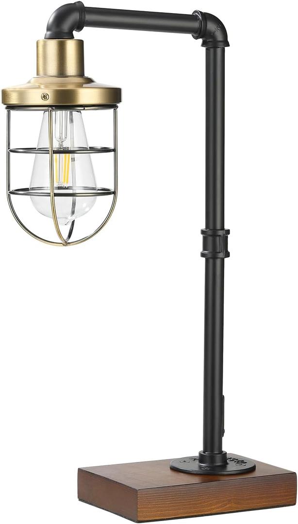 CONCA Steampunk Table lamp, Industrial Table lamp,E26 Base Rustic Edison Lighting, cage Shade Table lamp (B-Black+Bronze)