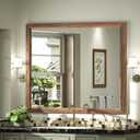 SMIROR 40 x 36 Inch Rustic Bathroom Mirror for Over Sink, Brown Walnut Metal Framed Farmhouse Rectangle Vanity Mirrors for Wall, Wooden Grain, Thick Frame, (Horizontally/Vertically) (40"L x 36"W)