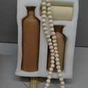 5 Pcs Rustic Country Tabletop Centerpieces Decor Set of 3 Boho Ceramic Vases with Wooden Serving Tray Wood Bead Garland Tassels Table Holder for Home Decorations (Brown)