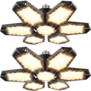 2 Pack Light 120W Warm Light Garage Lighting Ceiling fixtures led Basement Light 3000k deformable Garage Lighting Screw in 12000LM LED Shop Light Bulb for Basement Workshop Warehouse Barn