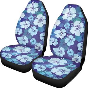 Dreaweet Blue Hibiscus Flower Car Seat Covers Hawaiian Front Seat Covers 2 pcs Set, Womens Mens Couple Vehicle Seat Protector Car Mat Covers, Floral Car Accessories Fit Most Cars,Sedan,SUV or Van