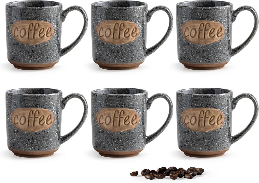 LYEOBOH Espresso Cups, Coffee Cups, Tea Cup - 3 oz Grey Ceramic Set of 6, Mini Coffee Mugs, Demitasse Cups, Espresso Shot, Microwave Dishwasher Safe, Ceramic Mugs, Perfect for Daily Use & Tea Time (Gray)