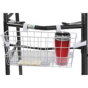 HealthSmart Walker Storage Basket with Cup Holder and Insert Tray, No Tools Needed, White, 16 x 5.5 x 7, Walker Accessories