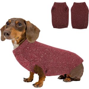 Dachshund Sweater,Small Dog Pullover Coat,Cold Weather Thermal Knitted Puppy Jacket, Classic Thick Warm Clothes for Mini Dachshund,Wiener Dog(Red,Medium)
