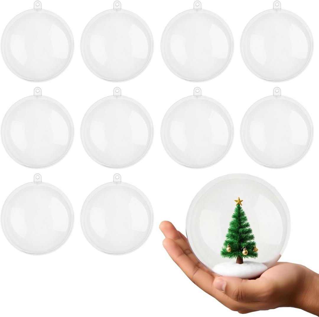 Clear Plastic Fillable Ornaments for Crafts 80mm Christmas Ornaments Balls, Acrylic DIY Ornaments Christmas Tree Decorations, Hanging Decoration (Clear Fillable Balls 80mm)
