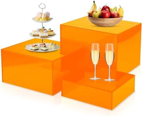 Bouiexye Orange Buffet Risers 3Pcs Acrylic Boxes Display Risers for Buffet Table Parties Weddings Catering Dessert (6''x7''x8'')