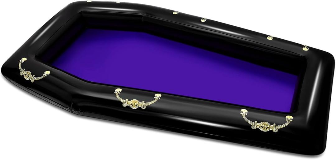 Aoriher Wednesday Party Decoration Halloween Purple Inflatable Coffin 52 Inch Cooler Fake Coffin Floatie Drink Ice Chest Buffet Bucket Beverage Cooler for Pool Picnic Barbecue Holiday Party Supplies