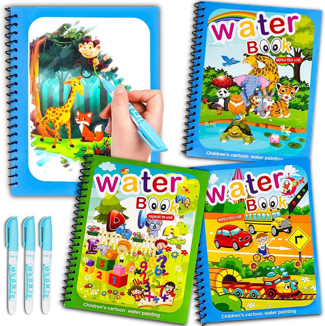 AIR Water Coloring Books for Toddlers, Reusable Water Doodle Book Toys, Mess-Free Coloring Book, Toddler Toys & Activities for Girls Boy Easter Gift for 1 2 3 4 5 + Year Old (3 Pack) (Blue)