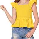 BesserBay Girls Summer Ruffle Cap Sleeve Square Neck Tank Top Peplum Hem Smocked Cute Babydoll Blouse 5-14 Years (Yellow, 6yrs Old)