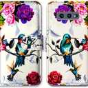 Case for Galaxy S10e, Hummingbird in Flowers Leather Flip Wallet Case Cover with Card Slot Holder Kickstand for Samsung Galaxy S10e