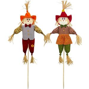 Scarecrow Decorations, 2 Pack Fall Stuffed Scarecrow for Autumn, 100CM Outdoor Harvest Decoration for Thanksgiving Halloween Decors for Yard Garden Home School, Porch Decor for Outside, Red