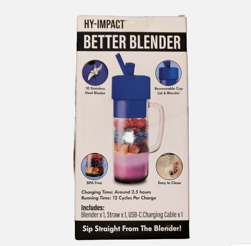 Hy-Impact Better Blender 16 Oz Cordless USB Rechargeable Turbo Power.