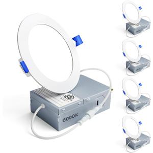 Ensenior 4 Pack 4 Inch LED Recessed Light, Dimmable, 5000K Daylight, 750LM High Brightness, 9W 120V, Damp Rated, Ultra-Thin Canless Wafer Ceiling Light - ETL & FCC & IC