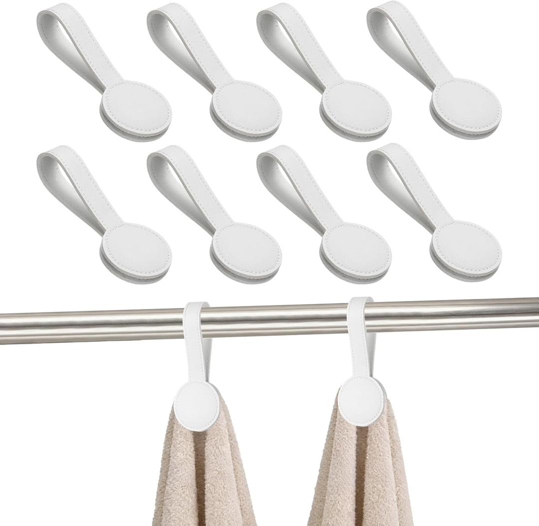 uxcell 8 Pcs Kitchen Magnetic Towel Clips, Leather Towel Holder Clip Multi-Purpose Hand Hooks Kitchen Accessories for Oven Handles Bars Racks, White