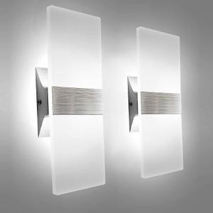 KICAAO Modern Wall Sconces Set of Two, Led Wall Light 10w, 6000k White Light Up Downlight, Hardwired Acrylic Wall Light Lighting, Suitable for Living Room Corridor Bedside (Cool White 6000K Pack of 2)