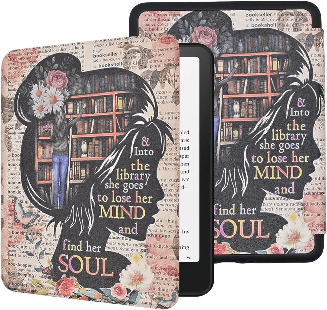 Case for 6.8" Kindle Paperwhite (11th Generation-2021) and Kindle Paperwhite Signature Edition, Book Lovers Gifts Lightweight Shell PU Leather Cover with Auto Wake/Sleep