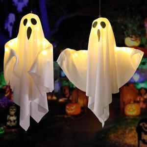 Halloween Decorations Hanging Ghosts Light Up Kit Decor Warm LED Ghost Light Indoor Bedroom Wall Outdoor Fall Party Garden Patio Front Porch Yard Scary Cute Halloween Ghost Decor Gifts