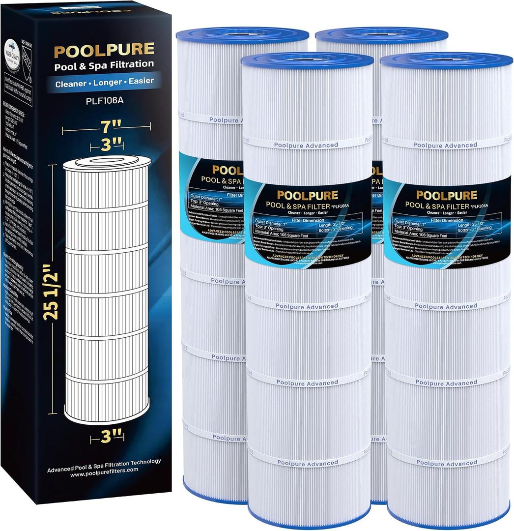 POOLPURE C4030 Filter Replaces Hayward CX880XRE, Pleatco PA106-PAK4, Ultral-A1, Unicel C-7488, Filbur FC-1226, FC-6430, Hayward SwimClear C4020, C4025, C4030, 4 X 106 sq. ft. Filter Cartridge 4 Pack