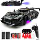1:16 RC Drift Car 2.4GHz Spray 4WD LED Lights 30+KM/H High Speed Remote Control Car 2 Batteries 60Min Infinitely Variable Speed Drift Car Toys for Adults and Kids (Black 1:16)