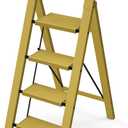 Taranta 4 Step Ladder, Lightweight Aluminum Step Stool with Convenient Handgrip, Folding Ladder with Anti-Slip Pedals, 330lbs Capacity Stepladder for Home, Office, Kitchen - Twilight Yellow