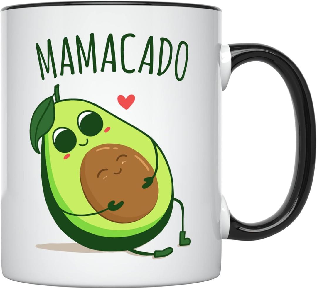YouNique Designs Mamacado Coffee Mug, 11 Ounces, Pregnant Wife Mug, Pregnancy Announcement Mug for Dad and Grandparents, Mommy To Be Cup, Expecting Mom Coffee Mug (Black Handle)