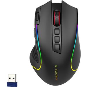 E-YOOSO Premium Wireless Bluetooth Versatile Mouse,8000 DPI,6 RGB Backlit,USB C Rechargeable,Ergonomic,2.4G/BT/Wired,Rapid Fire Key,75-Hour Power Capacity,Ideal for Gaming/Office/Home/Computer/Laptop