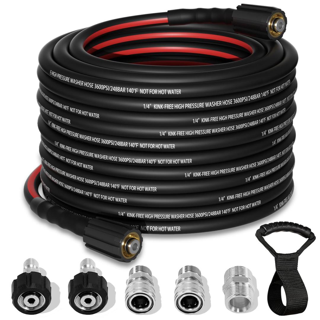 Flexible Pressure Washer Hose 50 FT, 3600 PSI Kink Resistant Power Washer Hose Replacement, 1/4" electric Washer Hose Extension With M22 x 3/8" Quick Connector