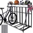 4 Bike Stand Rack with Storage  Bike Rack Floor Stand- Garage Organizer - 2024 Upgrade Tube Diameter 19mm with 8 Sponge Columns - Indoor Bike Storage for Parking Road, Mountain, Hybrid or Kids Bikes (Black)