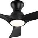 36 Inch Black Ceiling Fans with Lights, Flush Mount Ceiling Fan with Light, Modern Smart Wood Fan Light, 6-Speed Remote Control, Quiet Reversible Motor, Fans for Bedroom Study Room and Garage