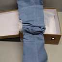 THESHY Women's Slouchy Over The Knee Boots Denim Pointed Toe Stiletto Heel Thigh High Boots Pleated Tall Fashion Sexy Bootie (9.5, Blue)