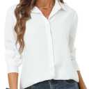 White Blouse for Curvy Women Long Sleeve Button up v Neck Elegant Business Dressy Casual Summer Beach Cruise Funeral Shirt Tops Shirt/ Dress Blouses Date Night top with Collar Off White Size S