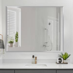 Frameless Beveled Edge Bathroom Mirror 36x24 Inch Rectangle Wall Mirror Explosion Proof and Shatterproof Bathroom Vanity Mirror Wall Mounted Hang Firmly (Horizontal or Vertical)