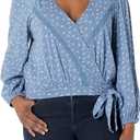 Lucky Brand Women's Long Sleeve Printed Surplice Wrap Top (Blue Multi), Small