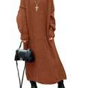 Saodimallsu Womens Oversized Sweater Dress Mock Neck Long Sleeve Casual Warm Chunky Knit Fall Winter Maxi Dresses Brown. S