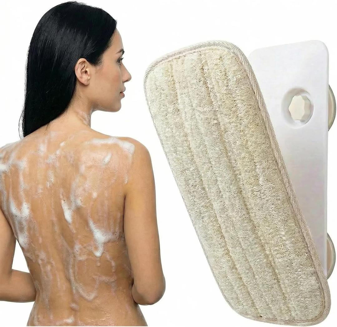 Loofah Back Scrubber for Shower - Suction Cup Wall-Mounted Bath Exfoliator, Natural Plant Fiber Body Scrubber for Back, Shoulders & Neck, Easy Reach Back Cleaner 7x13.4 Inches