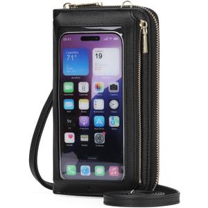 GOIACII Phone Purse Crossbody Bags for Women Small Travel Wallet Touch Screen RFID Blocking (Black)